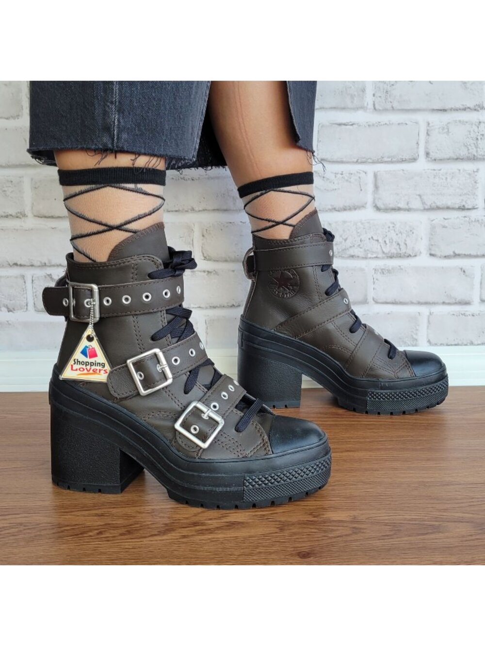 ❤️Converse Chuck 70 De Luxe Heel Leather Buckles Womens Boots Sz 7 Brown A12209C